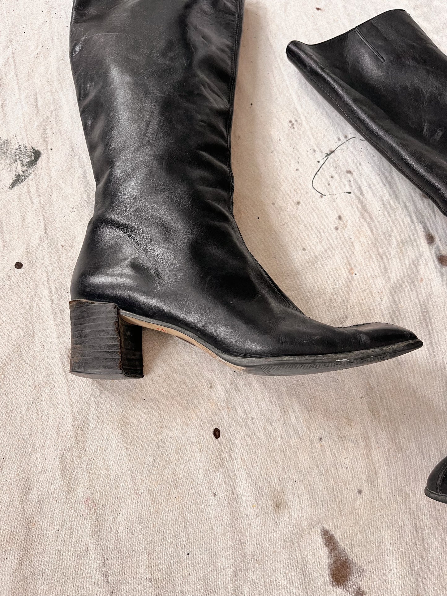 Vintage Knee High Barrel Leather Boots