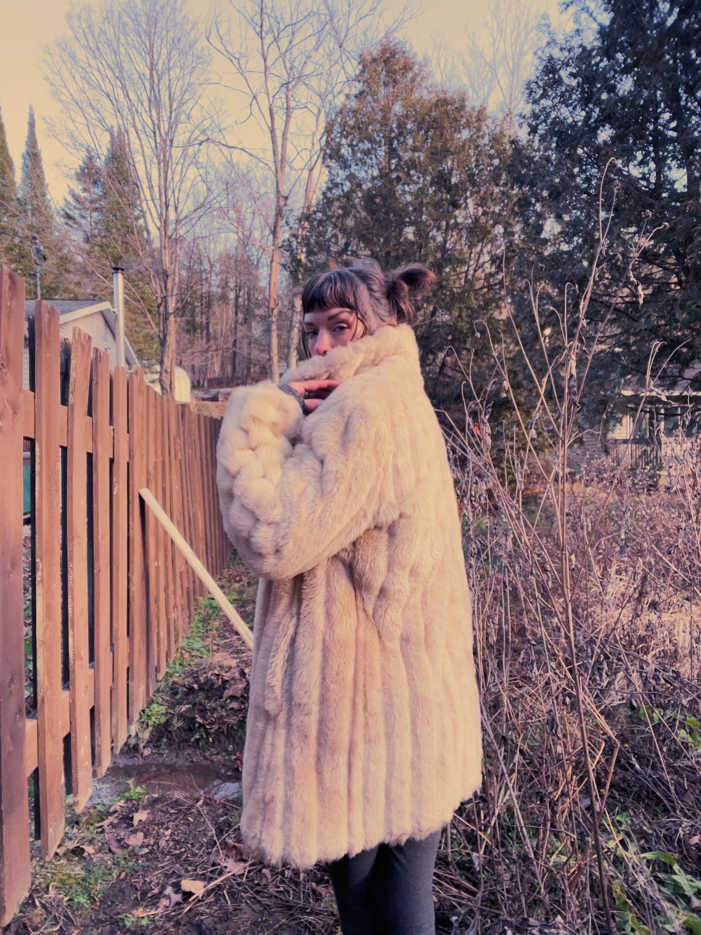 Vintage Cream Beige Faux Fur Coat