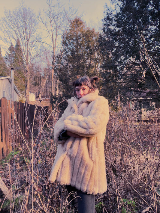 Vintage Cream Beige Faux Fur Coat