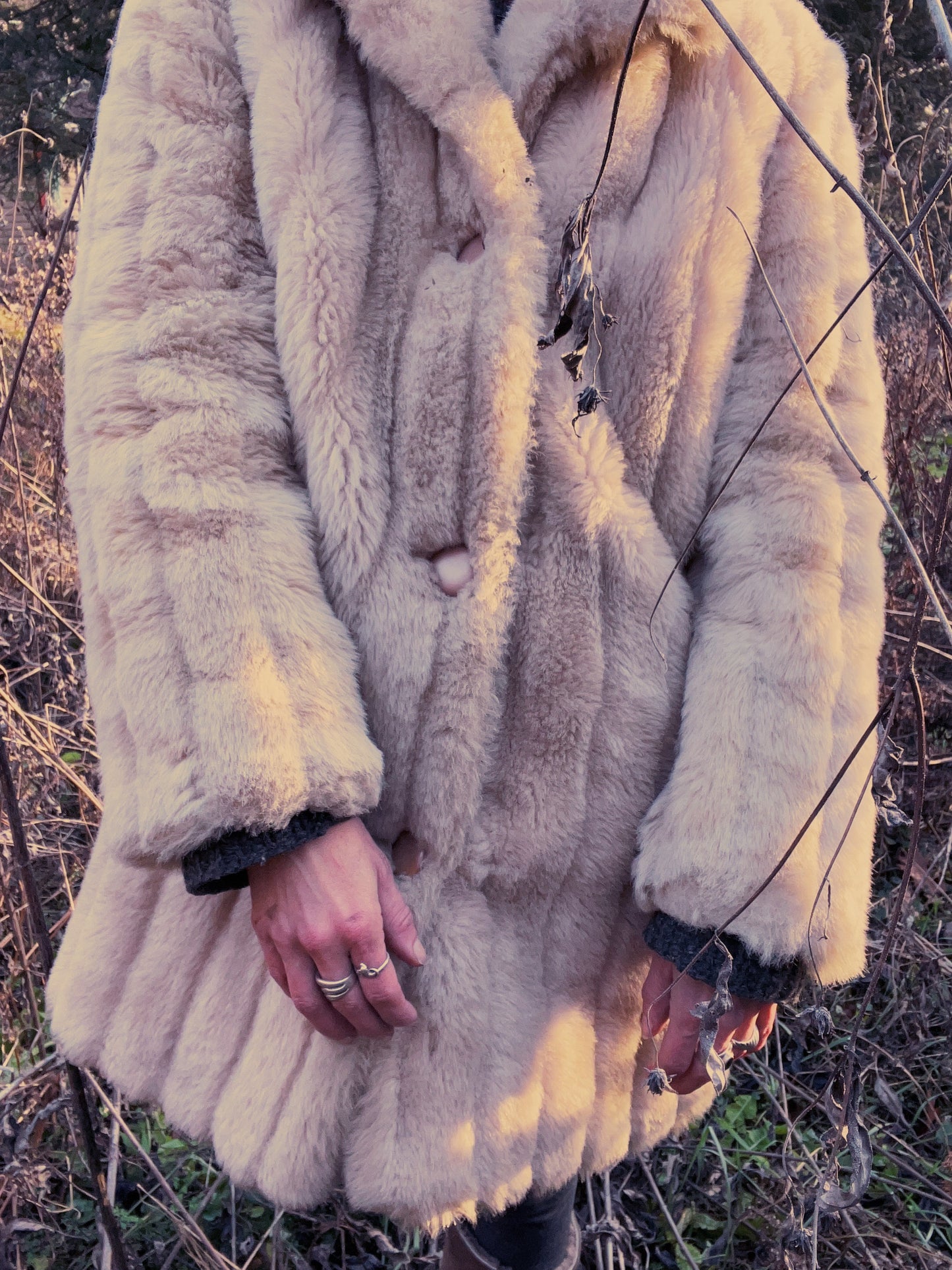 Vintage Cream Beige Faux Fur Coat