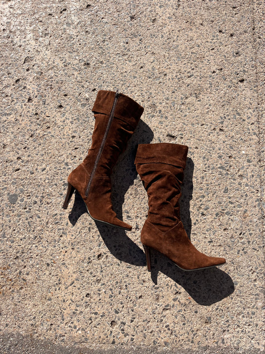 Suede Slouchy Heeled Boots