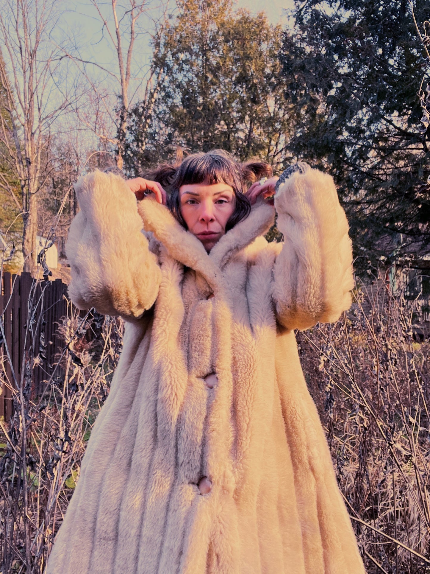 Vintage Cream Beige Faux Fur Coat