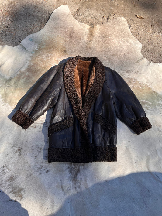 80s Vintage Leather & Fur Bomber
